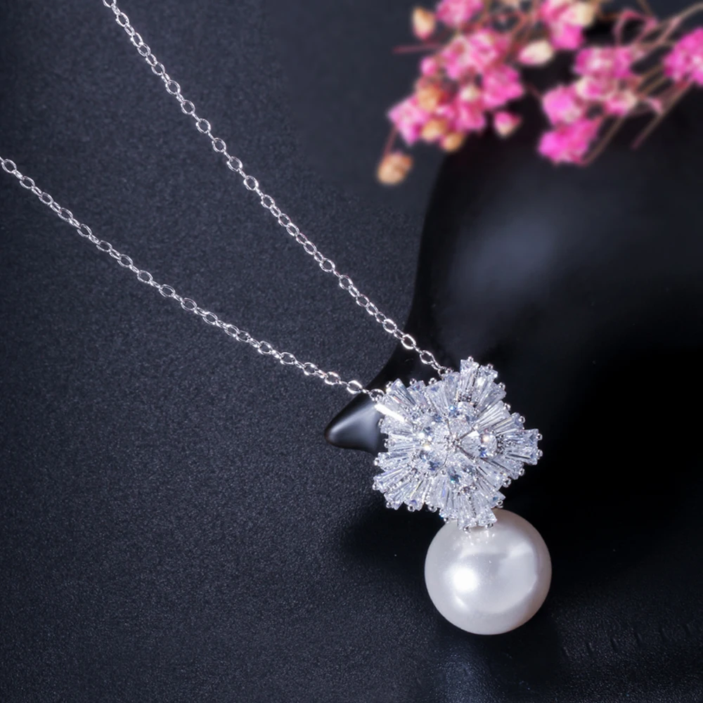 ThreeGraces, роскошный дизайн, белое золото, цвет, циркон, камень, жемчуг, подвеска, ожерелье и серьги, ювелирные наборы для женщин, JS082