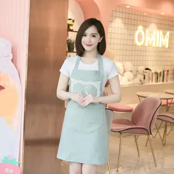

Apron Korean fashion ladies cute female cotton and linen kitchen waterproof cooking kitchen kitchen waist overalls