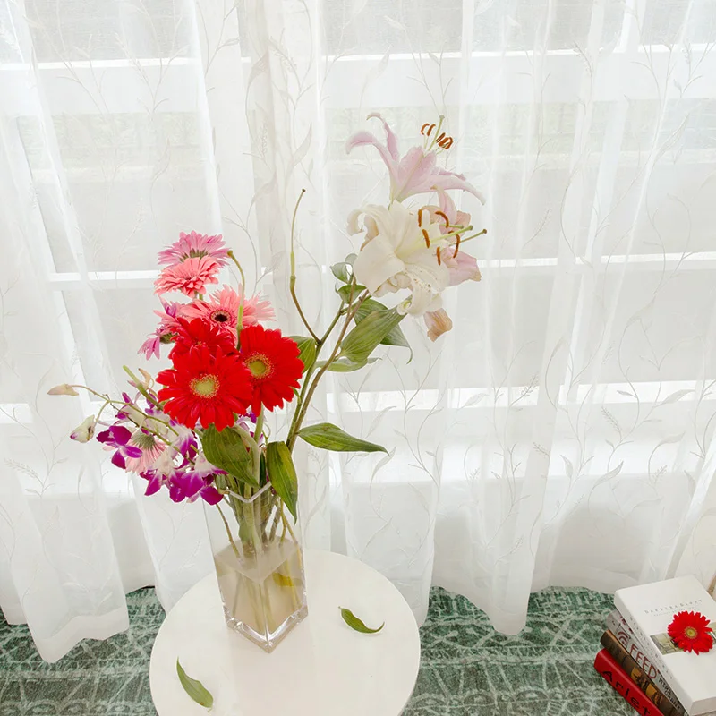 Embroidered Tulle Curtains Window Screen For Living room The Bedroom Floral White Voile Sheer Curtain for Kitchen Drapes Blinds