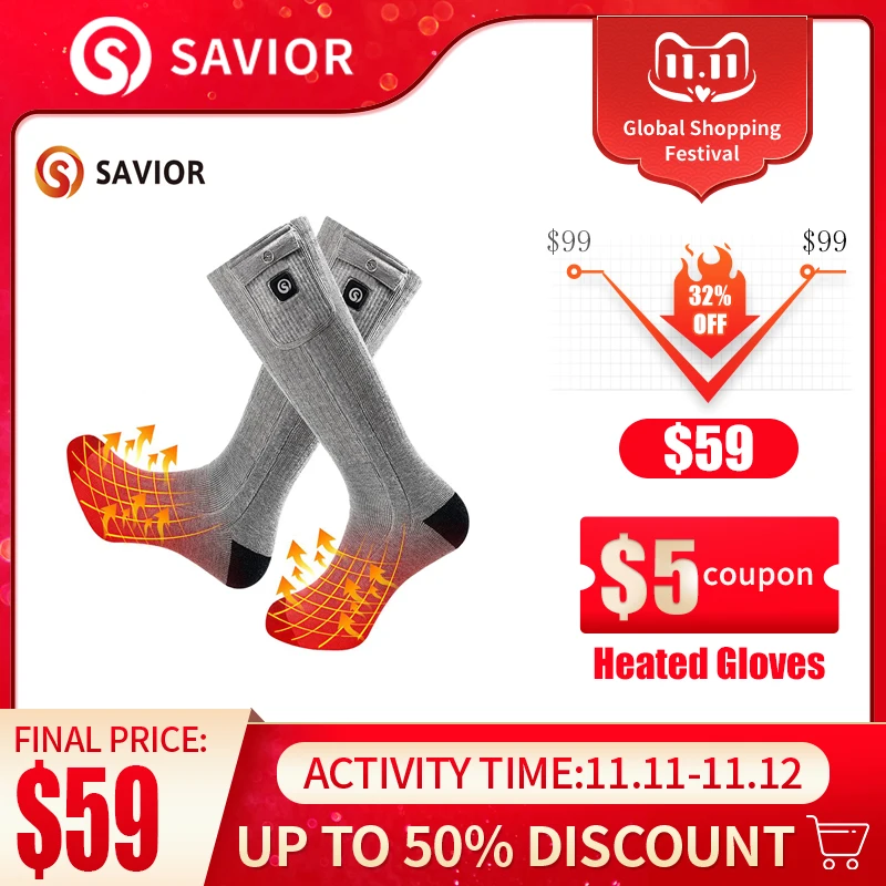 SAVIOR electric heated socks rechargeable battery heating socks outdoor sports winter warm riding ski heating warm
