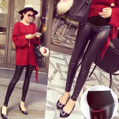 

Pregnant Women Maternity Pants 2018 Autumn Clothing Thin PU Leather Pants Outer Wear Leggings Elasticity Skinny Trousers Pregnan