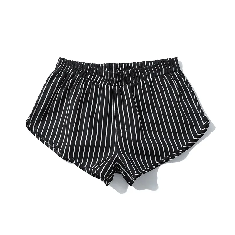 Cotton Pajama Shorts Mens Boxer Underwear Mid Waist Large Size Home Casual Briefs Shorts Black Striped Soft Sleep Underpants Man mens cotton pajama bottoms Men's Sleep & Lounge