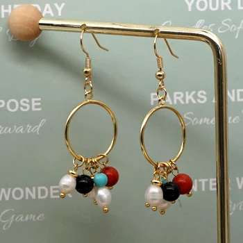 

Go2Boho 2021 Earrings For Women Trendy Stainless Steel Earring Jewelry Real Pearl Pendientes Natural Stone Ear Ring