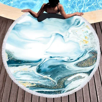

Marble Large Round Beach Towel Colorful Quicksand Pattern Microfiber Shower Bath Towel Travel Blanket Swimming Cover T92