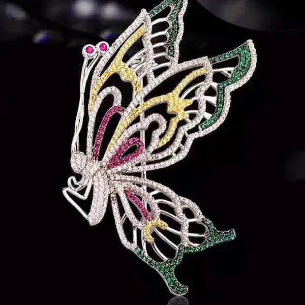 65X41mm Women's High Quality Silver /Gold plated Paved CZ Butterfly Brooch