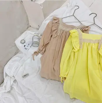 

2020 Korea style girls ruffles dress fashion cotton linen girls dresses 2-7 years HO166