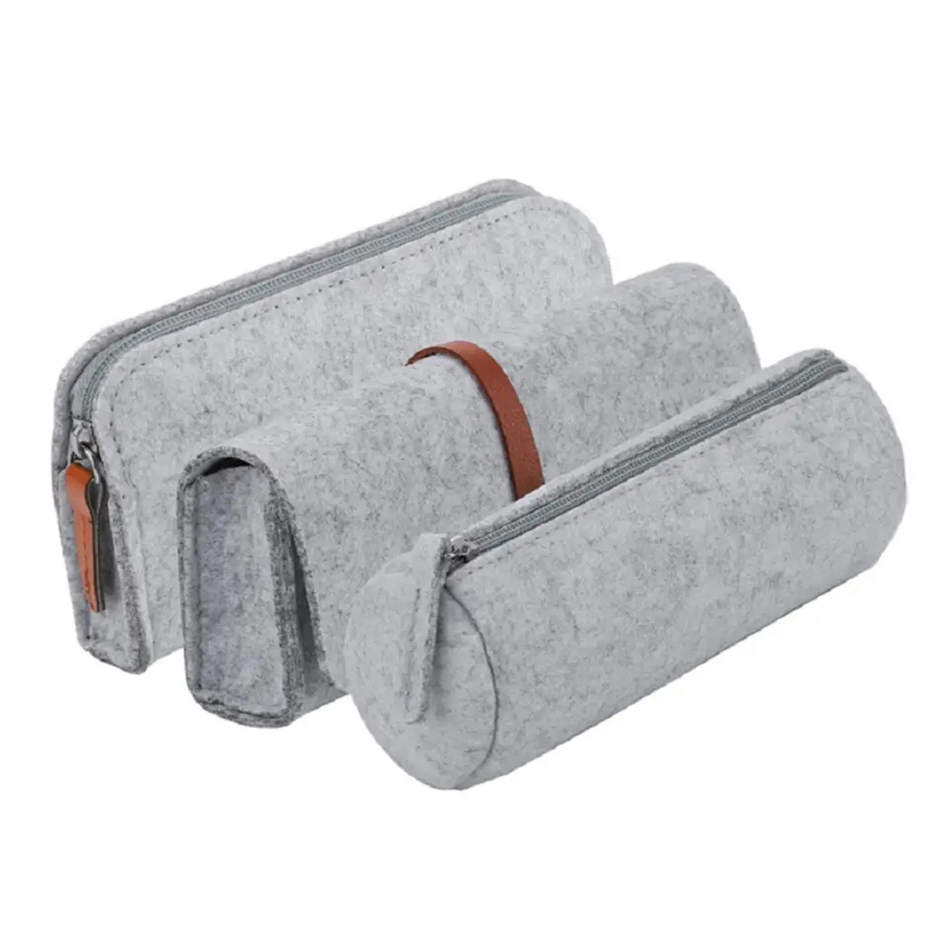 

Large Capacity Solid Students Felt Organize Pack of Pencil Zipper Pen Bag Light gray, Dark gray