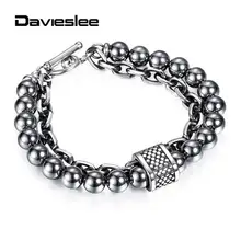 Два слоя из бисера браслет для Для мужчин Hemitate вышило металла смешанных бисером Нержавеющая сталь кабельная цепь браслеты с подвесками замочек подарочной коробке 6/8 мм DBM47