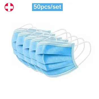 

50 Piece Disposable Protective Mask 3-layer Dust-proof Face Protection Bacterial Anti-virus Mask Set