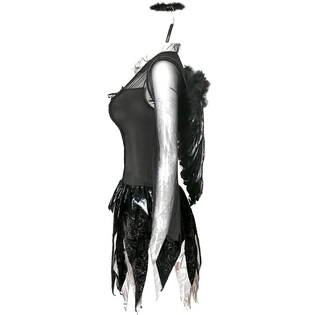 Женская одежда костюм сексуальный Темный ангел костюм крылья ангела Косплей Хэллоуин одежда фестиваль платье F40