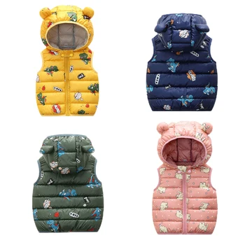 

Autumn Boys Warm Vest Fashion Baby Girls Thicken Hooded Waistcoat Kids Outerwear Vests Children Cartoon Down Cotton Jackets Vest