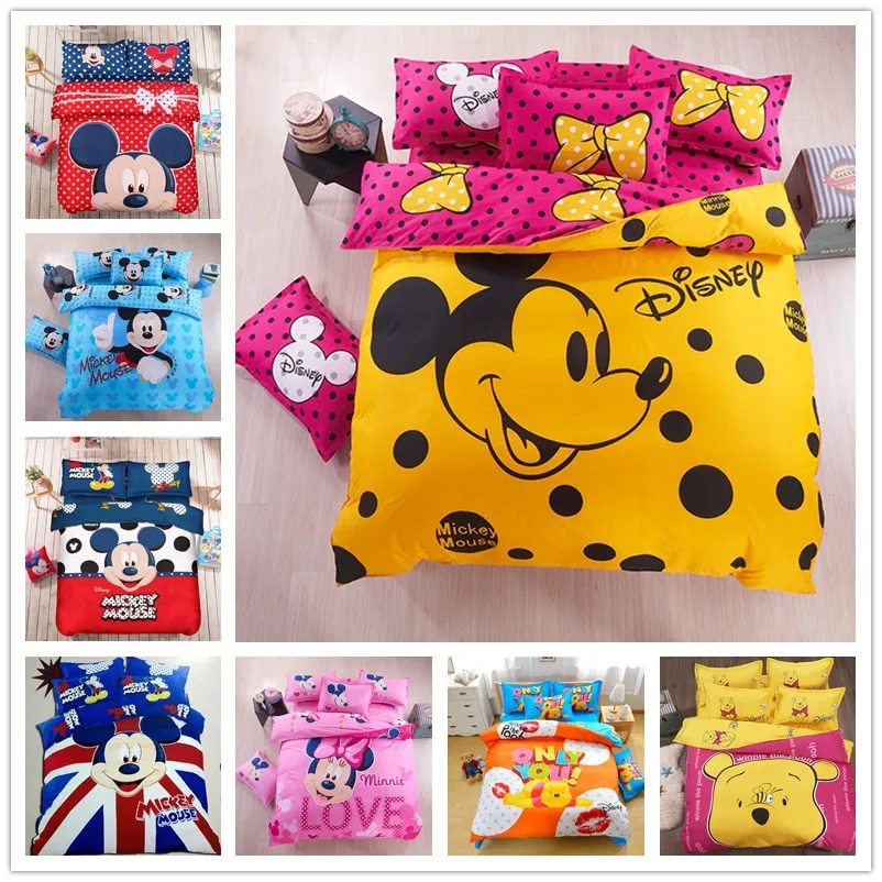 

Disney Yellow Mickey mouse Bedding Set Duvet Cover pillowcase Christmas Gifts Adult Children bed set Single Queen King size