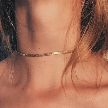 

Fashion Simple Yellow Gold Choker Chain 11inch Wave Snake Chain Collar for women men party jewelry