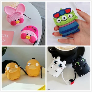 

3D Earphone Case For Airpods Case Cute Silicone Dog Duck Cartoon Cover For Apple Air pods 2 Headphone/Earpods Case keychain Ring
