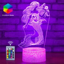 3D Русалка Принцесса светодиодный ночник дистанционного 16 цветов ночник фонарь для спальни настольная лампа День рождения Рождественский подарок для детей