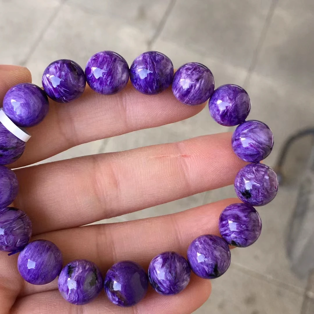 

Natural Purple Charoite Gemstone Bracelet Round Beads 8mm 9mm 10mm 11mm 12mm Russia Fashion Charoite Women Men AAAAA