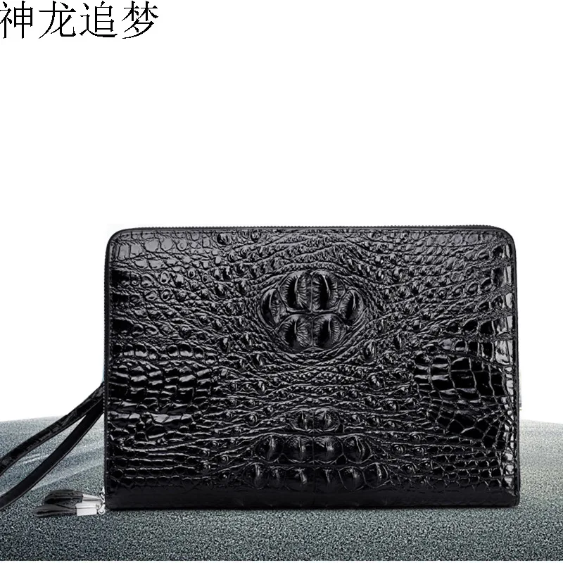 

Retro men's handbag leisure men's Split leather handbag crocodile pattern large capacity multi-layer men clutch bag envelope bag