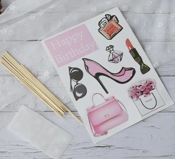 1 комплект прекрасный розовый Топпер для торта «С Днем Рождения» для свадебной вечеринки, вечерние украшения, модные губные помады, оппер материалы для украшения тортов