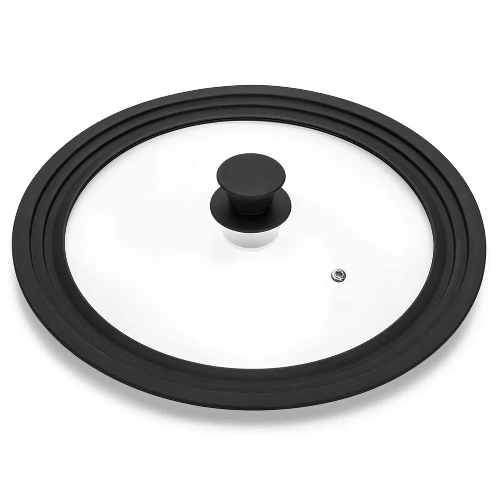 

Schnesland Universal Lid for Frying Pan-Pots and Skillets-Tempered Glass Lids with Heat Resistant Black Silicone Rim