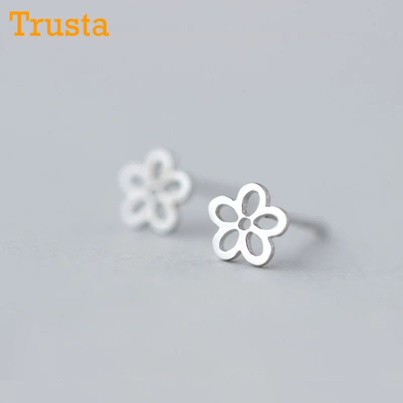 Trusta новые 925 пробы серебряные женские ювелирные изделия Модные крошечные 6 мм X 6 мм Цветок серьги-гвоздики подарок для девочек Дети Леди DS101