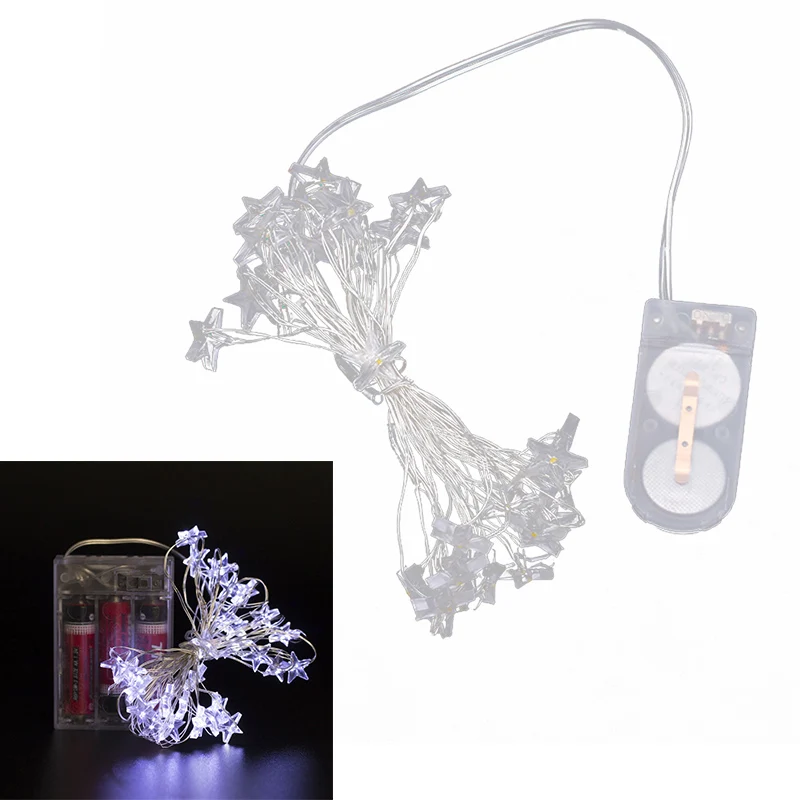 2M 20 Lights Pentagram Shape Copper Wire DIY Light String Xmas Wedding Decor Hot