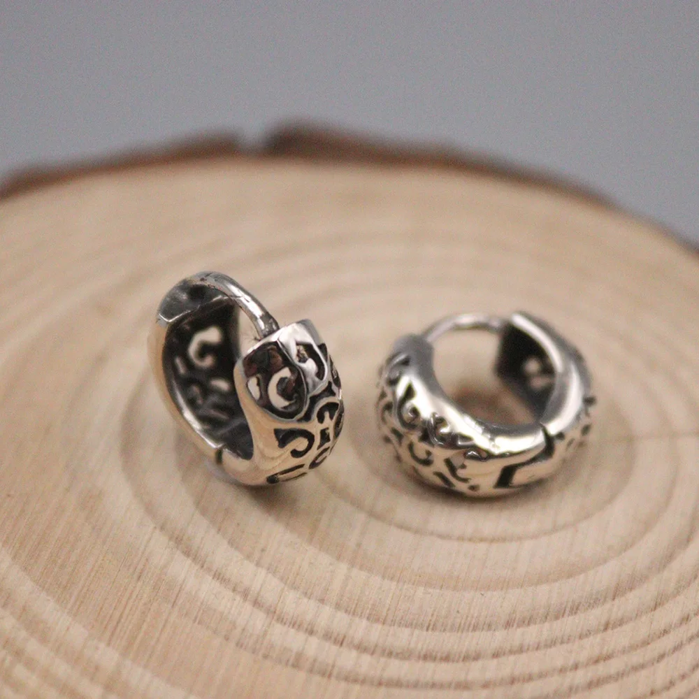 

Genuine Real 925 Sterling Silver Hoop Earrings Floral Pattern 15mm Outside Diameter Stamp S925 For Woman