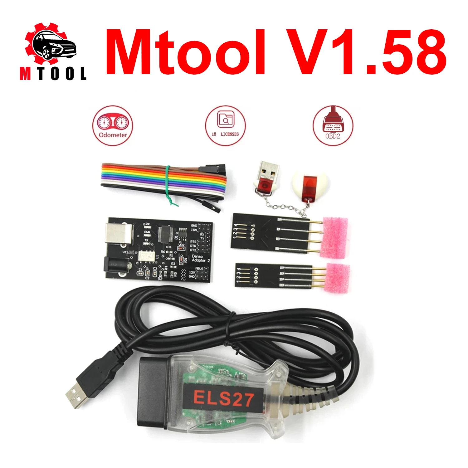 MTool V1.58 Full Set Mileage Adjustment Software Dongle +Denso Adapter + Denso Pin Wires Cable Correction Tool | Автомобили и