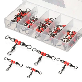

DONQL 50Pcs 3 Way T-shape Fishing Connector Rolling Ring Fishhook Lure Line Swivel Connector Combination Size Fishing Accessory