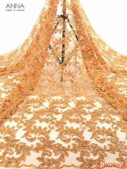 

Anna popular french sequins lace fabric high quality embroidery nigerian net laces african tulle fabrics 5 yards/piece for dress