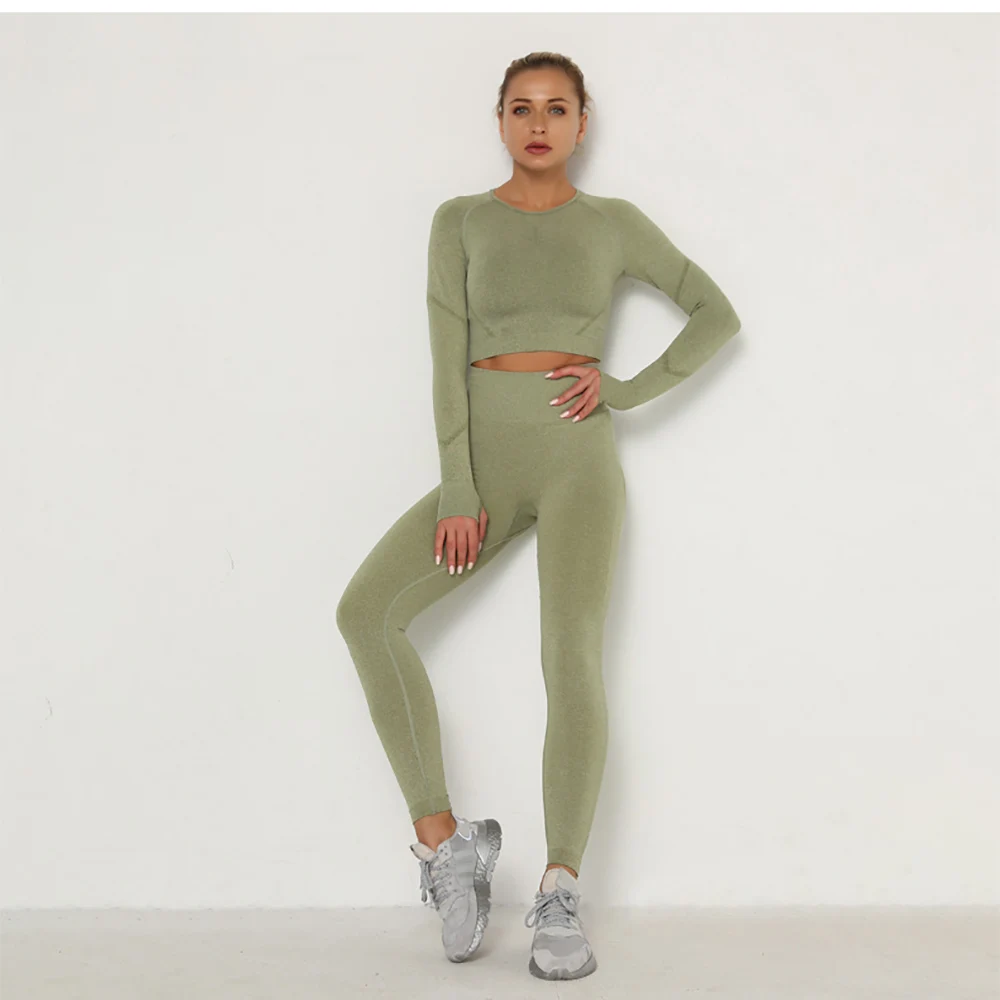 跨境欧美-无缝瑜伽服套装吸汗提臀-高腰健身裤女紧身长袖运动套装-阿里巴巴_25