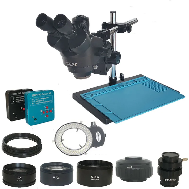 3.5X-90X Simul Focal Trinocular Stereo Microscope 38MP HDMI-Compatible USB Microscopio Camera Soldering PCB Phone Jewelry Repair