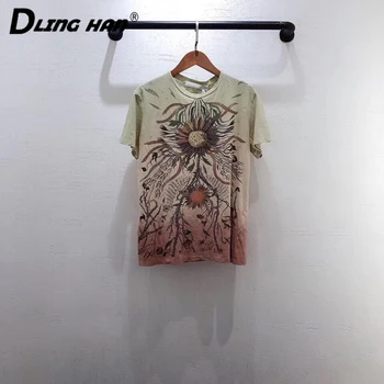 

LINGHAN high quality cotton Linen printed T-shirt ladies fashion T-shirt Arabesque print pattern T-shirt ladies casual top 2020