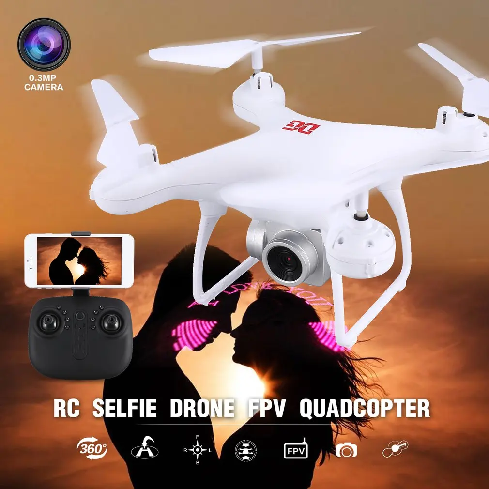 

XG183 2.4G RC Selfie Drone FPV Quadcopter with 0.3MP Camera Real -time Altitude Hold LED Flash Word Programmable Props
