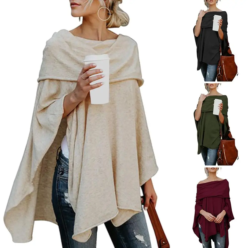 

Fashionable Women's Solid Colour Strapless Pullover With Loose Cape With Irregular Hem shawl ponchos and capes coat