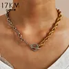 17KM Fashion Asymmetric Lock Necklace for Women Twist Gold Silver Color Chunky Thick Lock Choker Chain Necklaces Party Jewelry 6