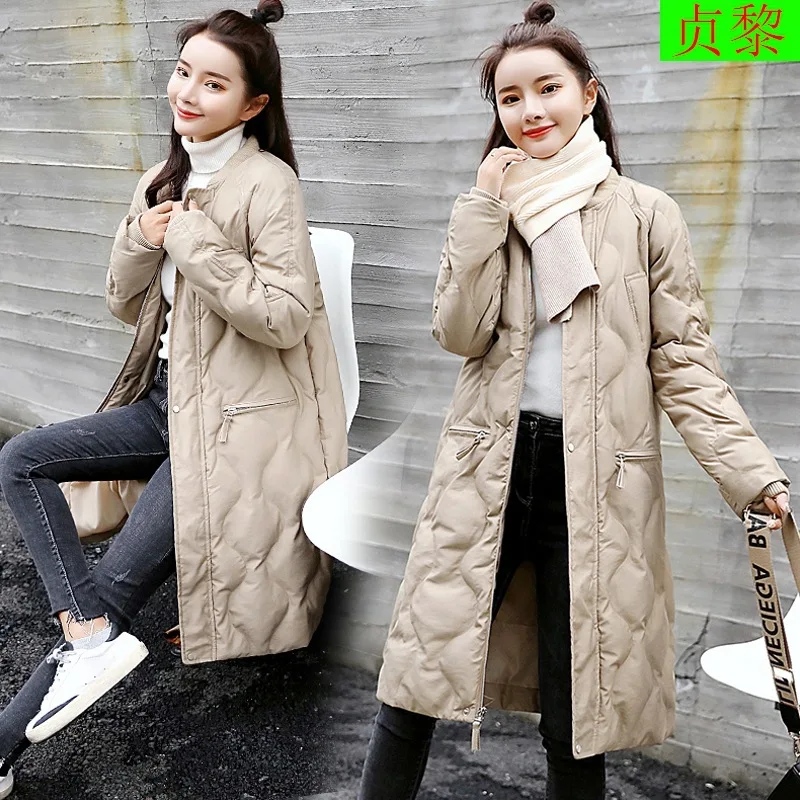 

2018 Winter New Style WOMEN'S Dress down Jacket Cotton-padded Clothes Mid-length over-the-Knee Thick down Coat Slim Fit Cotton-p