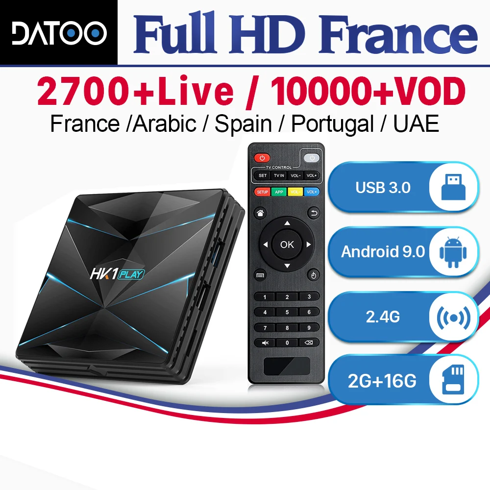 

IPTV France Italy Arabic Spain Portugal Turkey DATOO HK1 Play Android 9.0 2G+16G USB3.0 IPTV France Arabic Italy IP TV 1 Year