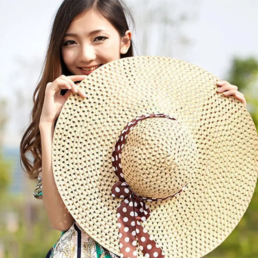 New Summer Sun Wide Brim Girl Lady Floppy Straw Beach Hat Women Cap Casual Female Bowknot Panama Fold Hats Chapeu Feminino