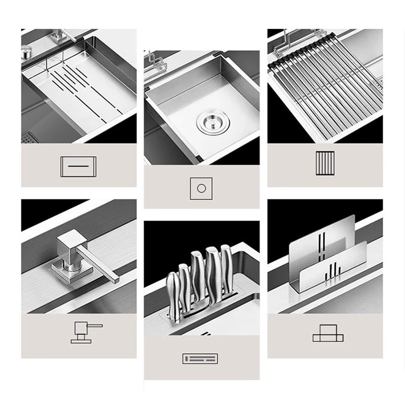 SUS 304 Stainless Steel Single Large Size Kitchen Sink Handmade Brushed 4mm Thickness 240mm Depth With Drain Plate Sinks 4