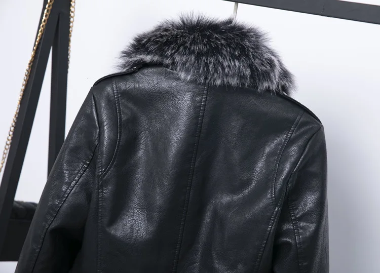Отстегивающийся меховой воротник, теплая кожаная куртка, пальто для женщин, зима 2019, мех ягненка, искусственная кожа, куртка с поясом
