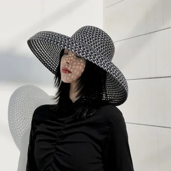

Women Big Hats Hepburn Black Web Celebrity Summer Straw Sunhat Sunscreen Vacation Seaside Beach Together Summer Of Brim Hat Lady