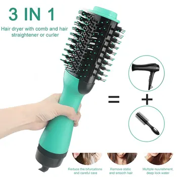 

3 in 1Electric Heating Comb Hair Straightener Curler Professional Salon Dry/Wet Two Using Hair Dryer Styling Comb Brush Green