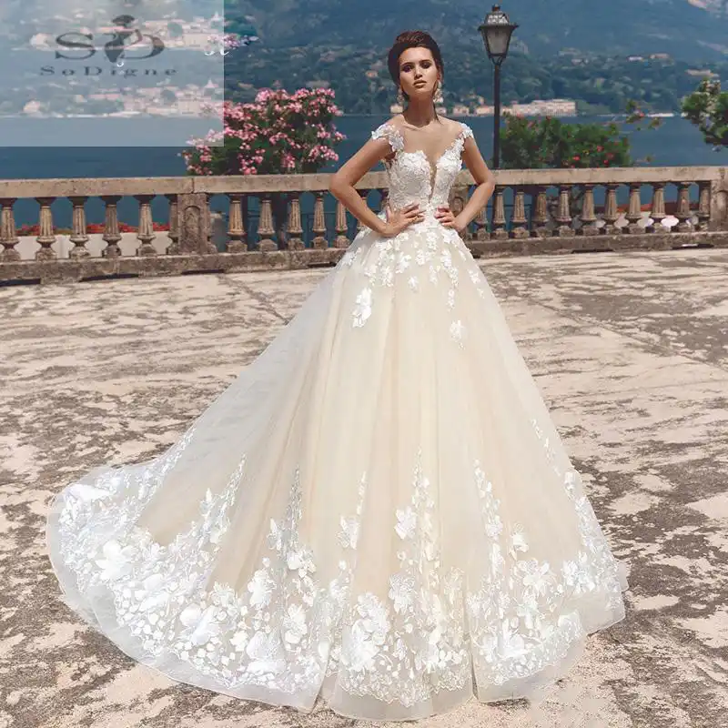 vestido de noiva champanhe com renda