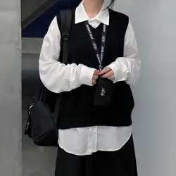 2019 осень и зима корейский стиль v шеи вязаный Однотонный черный жилет без рукавов свитера женские пуловеры женские (X1043)