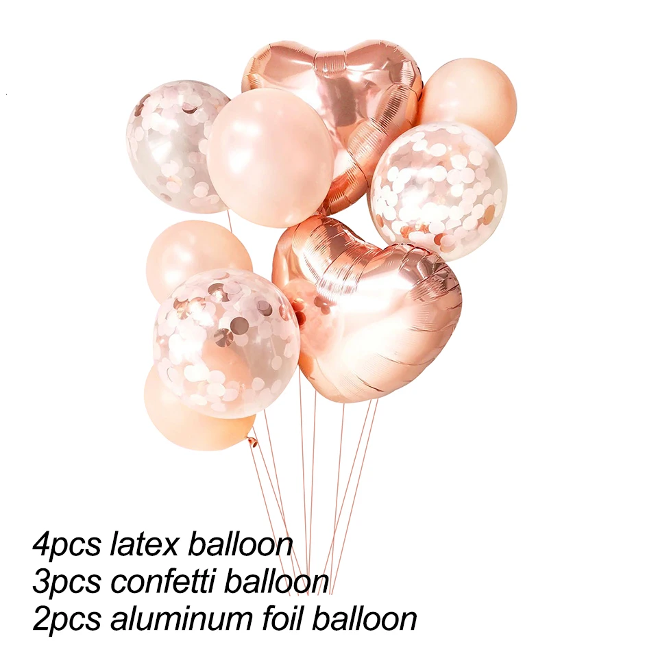 9pcs heart 18 дюймов вечерние воздушные шары для вечеринки будущей матери, свадебные украшения 14 шт микс из розового золота конфетти воздушных шаров из латекса розового цвета - Цвет: 9pcs heart