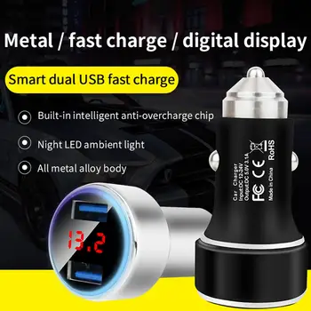 

5V 3.1A Durable Metal Digital Screen Dual USB Fast Charging Car Charger Adapter Universal Car Accessories Interior