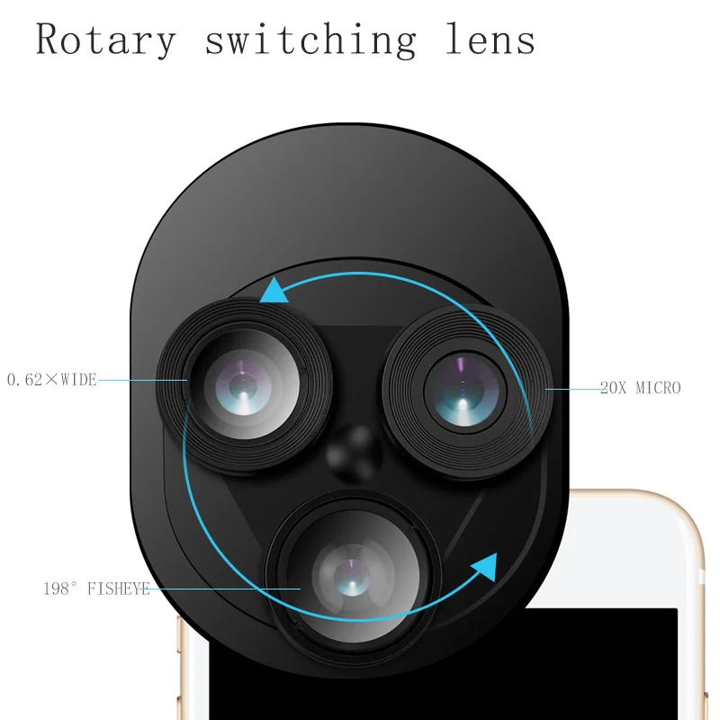 Универсальный Широкий угол рыбий глаз интегрированный поворотный стол мобильный телефон внешний объектив HD камера заднего вида телескоп три в одном для iphone