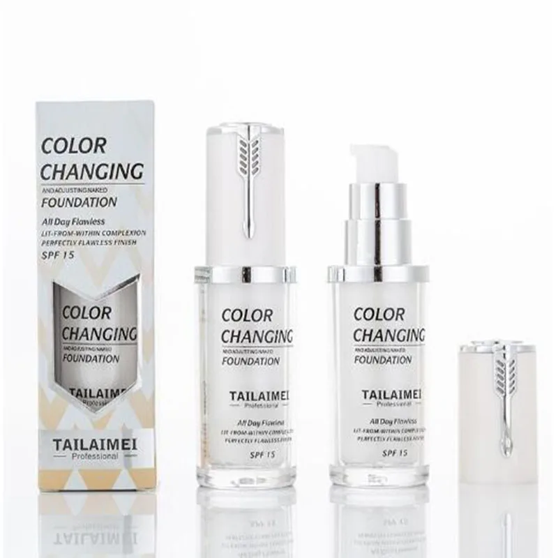 TLM 40ml white green purple temperature change liquid foundation SPF 15 concealer nude makeup high light lasting easy to fade