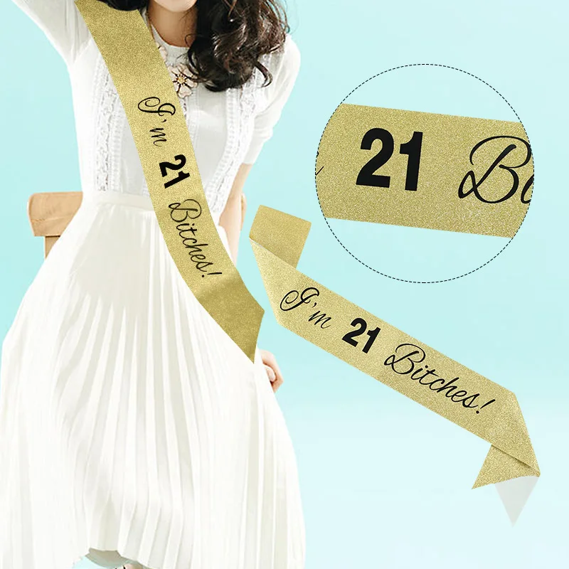 Gold Silver Glitter Birthday Sash Rhinestone Tiara 18th Crystal Crown Birthday Queen Satin Ribbon Sash For Birthday Party Decor
