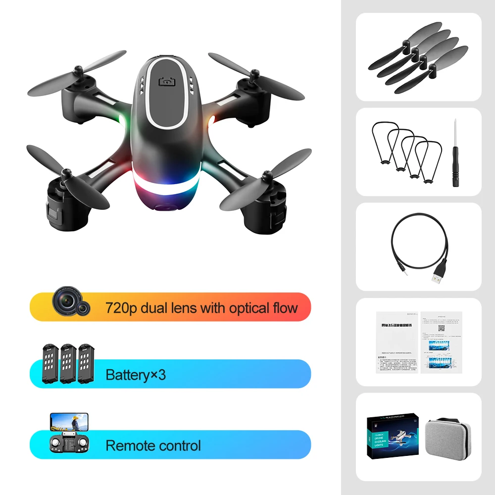 2021 New Toys Mini Drone Rainbow LED Dynamic Light Remote Control Helicopter Toy RC Quadcopter Aerial Photography HD Dual Camera syma remote control RC Quadcopter